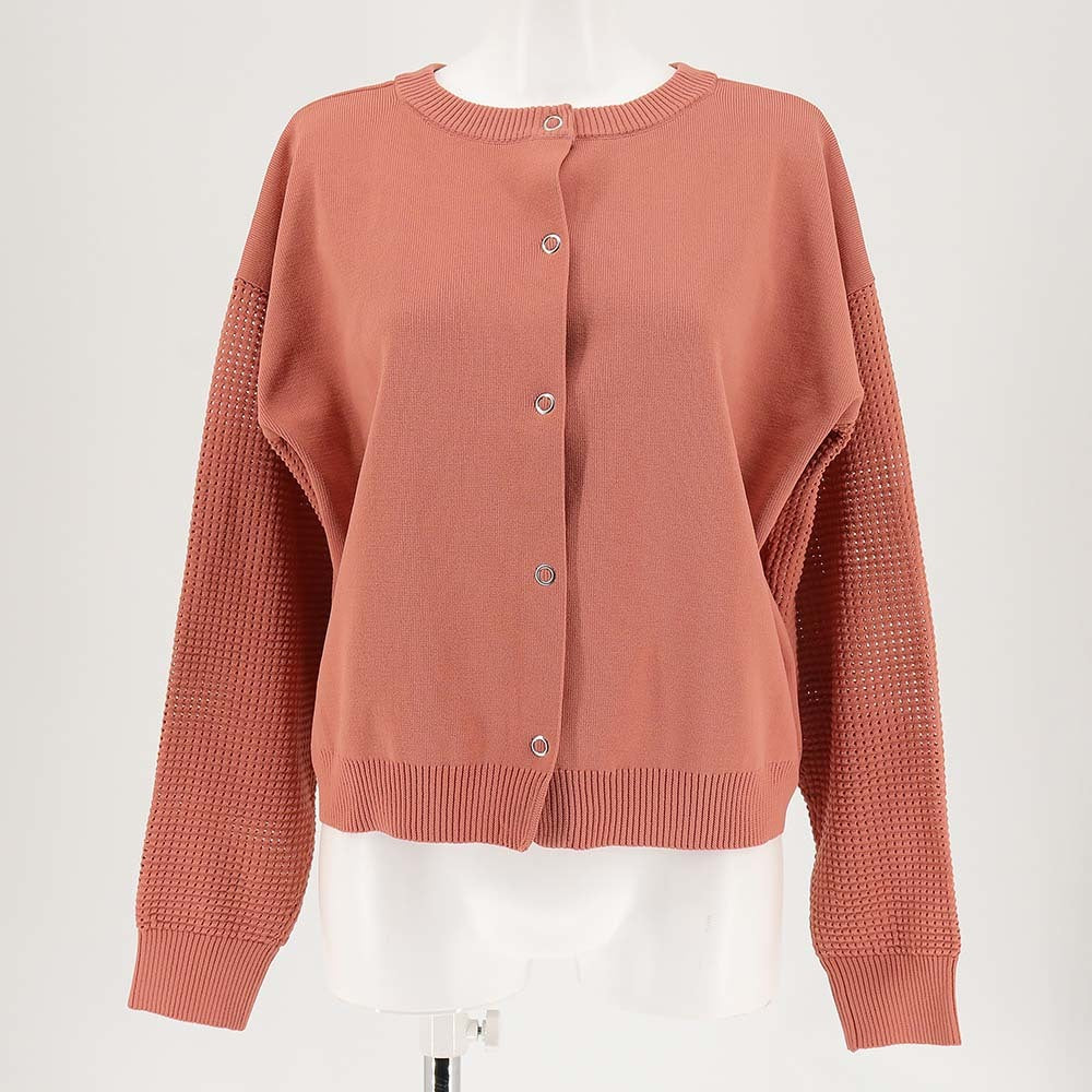 ■67%OFF・美品■ she mo shelly M デートに最適!2WAYダンボールニットメッシュ袖カーデ(シーモシェリー)
