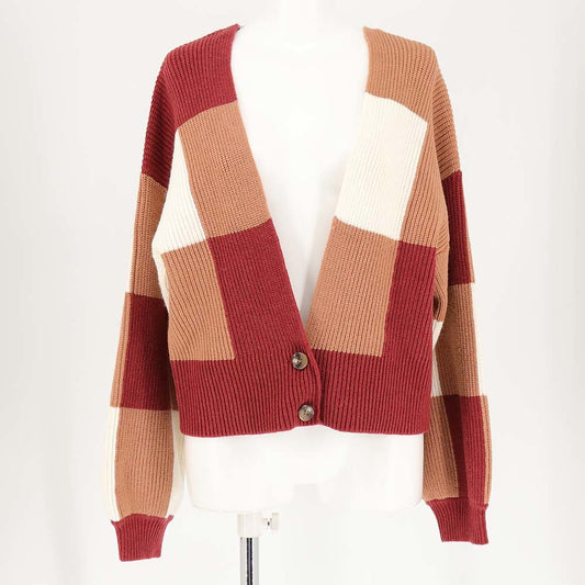 ■ほぼ新品・69％OFF・美品■ she mo shelly M 今季新作！着回し力抜群！ブロックチェックショートカーデ 茶（シーモシェリー）